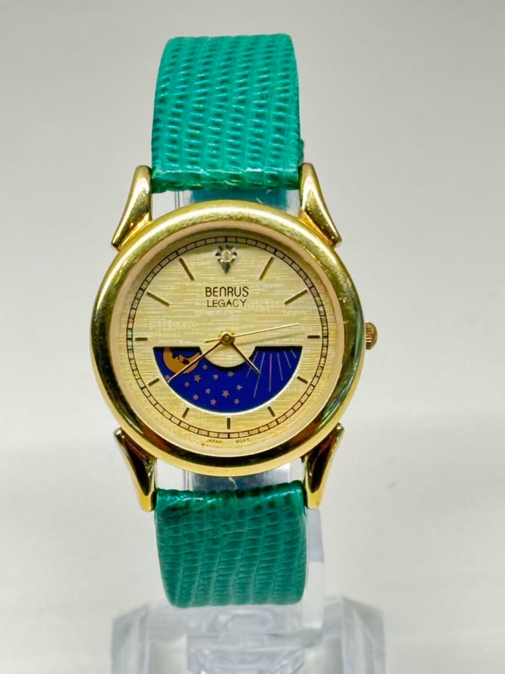Vintage Benrus Legacy Ladies Watch Moon Phase Style Gold Tone New Battery Runs